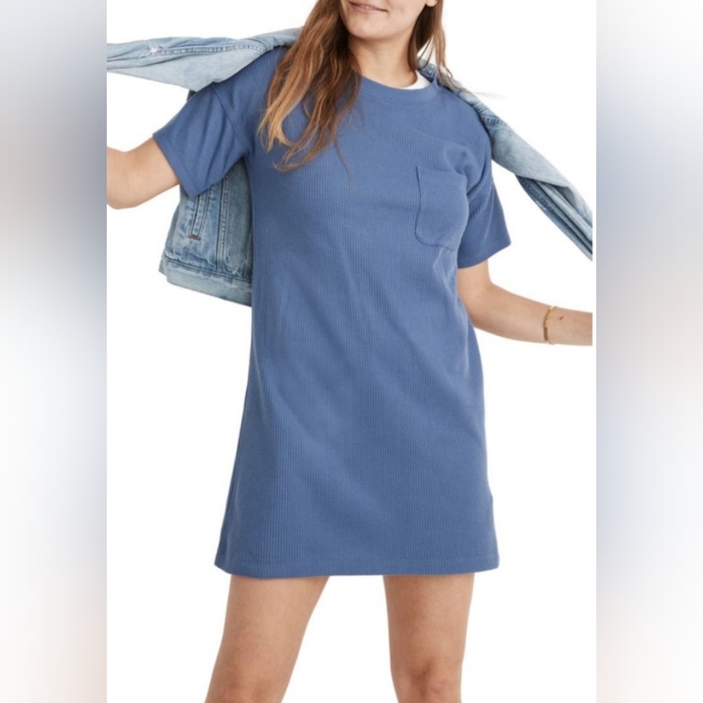 Madewell Ribbed Pocket T-Shirt Dress periwinkle size XS